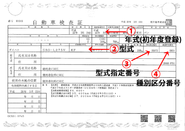 車検証・ガラス品番